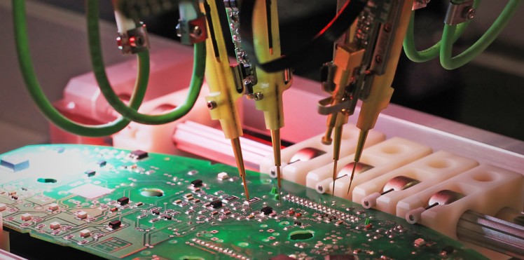 Robotic arm with machine vision system inspecting products on a manufacturing line